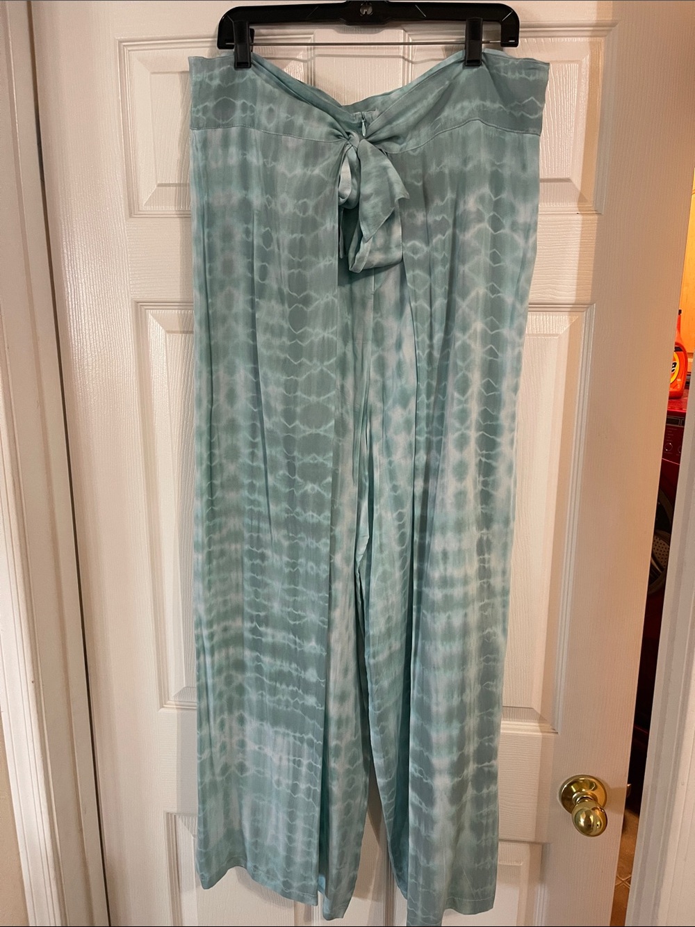GaYa Tie-Waist Wide Leg pants in Light Seafoam Shibori Dye